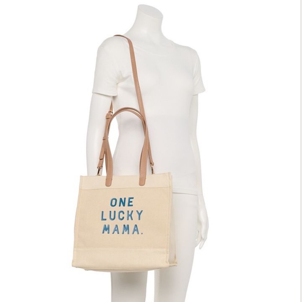 Lc Lauren Conrad Cream And Blue Tote Bag Minimalist Design